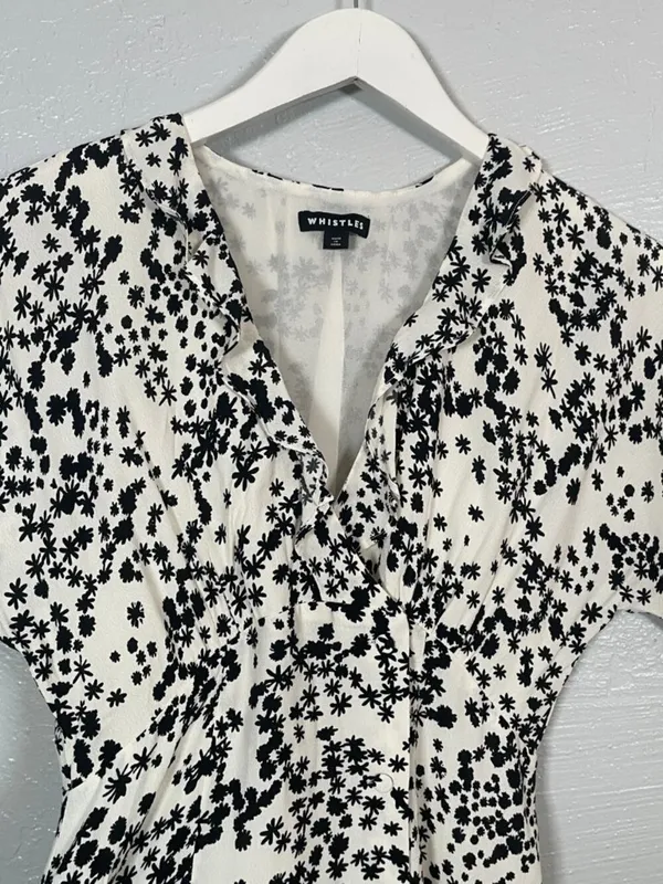 Whistles Women 4 White Black Floral Print Maxi Dress Button Front Ruffle Summer - Image 4