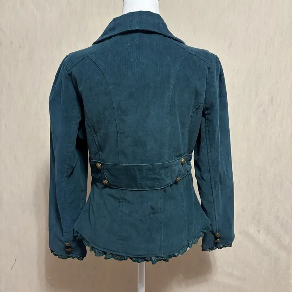 Pyramid Collection Corduroy Blazer Teal Lace Trim Edwardian Steampunk Goth New S - Image 5