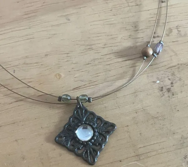Bohemian Beaded Necklace with Square Pendant - Image 2