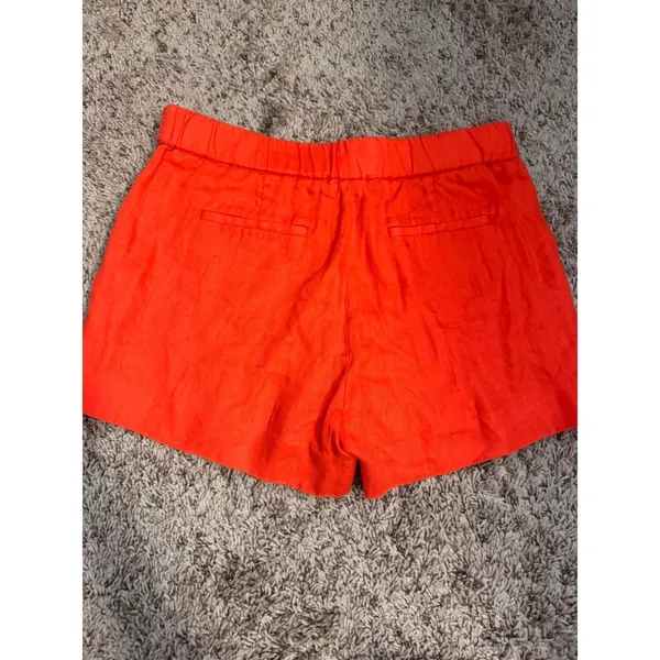 J.Crew Shorts Women's Size 2 100% Linen Orange Shorts Button Tab‎ Elastic - Image 3