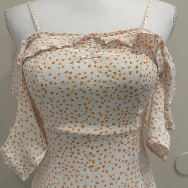 For‎ Love & Lemons Aurora Ruffle Mini Dress White Orange Star Print XS Celestial - Image 4