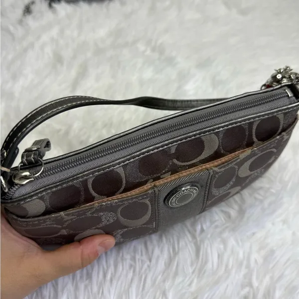 COACH y2k Gray Silver Signature Canvas Mini Purse Wristlet - Image 3
