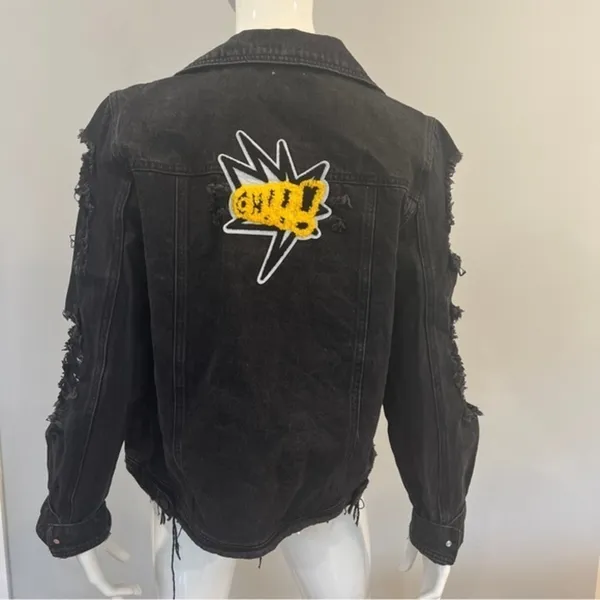 Cello Patch & Frayed Black Denim Jacket - Image 7