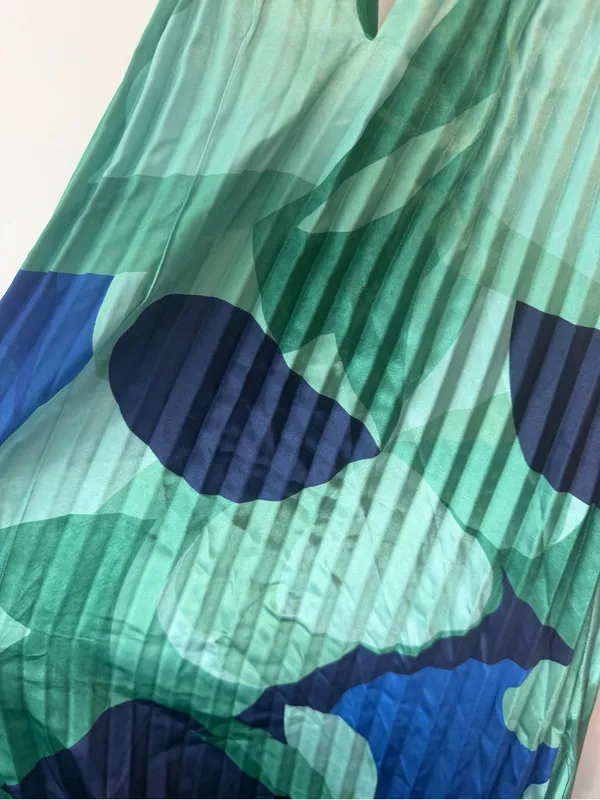 Lulus Prime Poise Green And Blue Abstract Satin Halter Maxi Dress NWT Small - Image 5