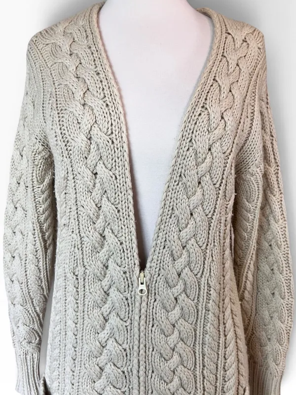 Isabel Marant Etoile Cable Knit Wool Zip Cardigan Sweater - Image 3