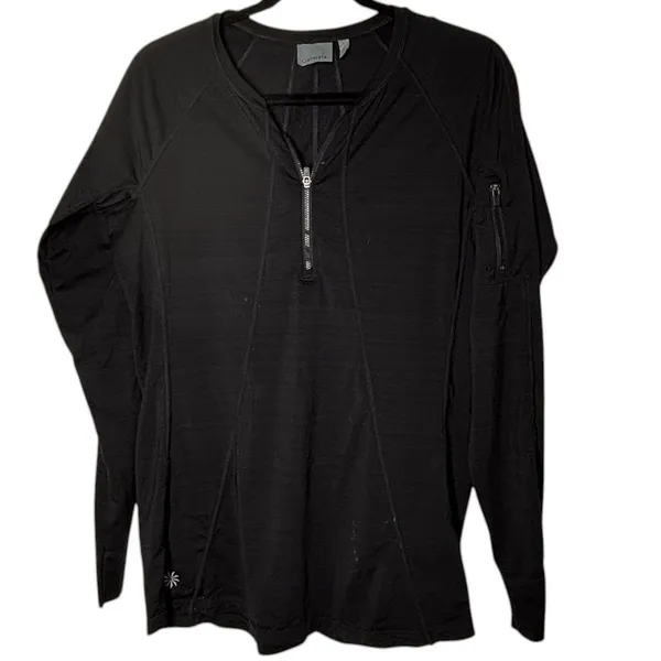 ATHLETA L Black Long Sleeve 1/4 Zip Up Shirt Tee T-shirt Activewear Top Wicking - Image 2