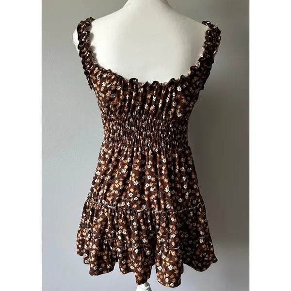 Urban Outfitters Ditzy Floral Brown Smocked Gathered Sundress Size XS - Image 4