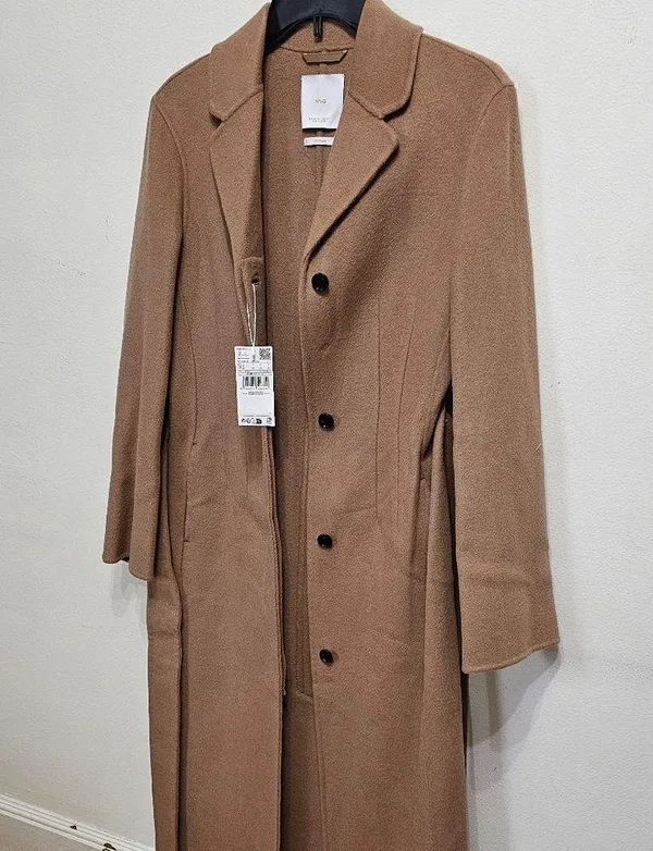 Mango Wool coat with handmade belt Medium Brown Women's Size XS 57006721 - Image 10