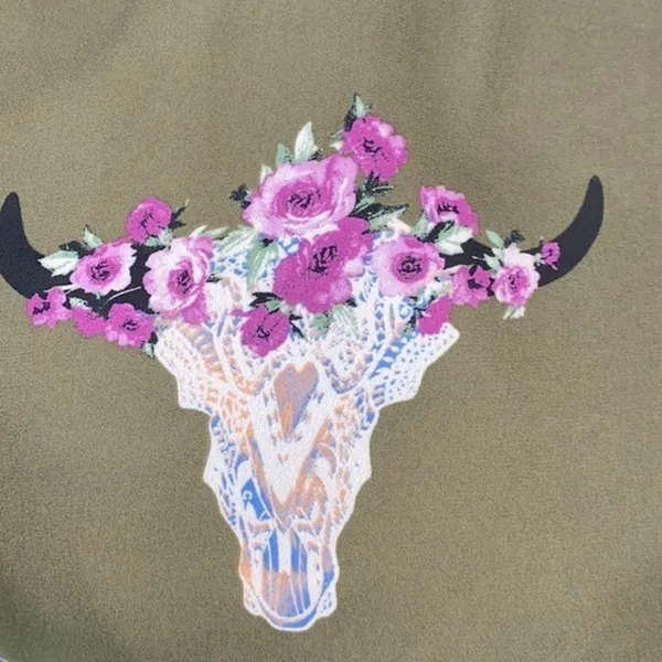 PEACH Love green Texas longhorn floral print kimono size small - Image 11