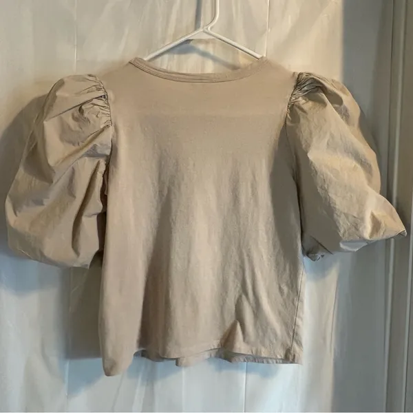 H&M Puff Sleeve Blouse Medium Tan‎ Beige Cottagecore Peasant Romantic Lagenlook - Image 2