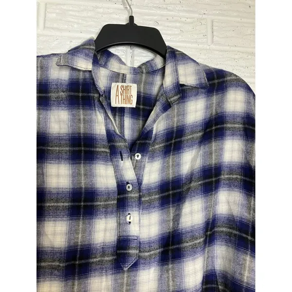 A Shirt Thing Diego plaid flannel‎ Popover top long sleeve women's size small - Image 3