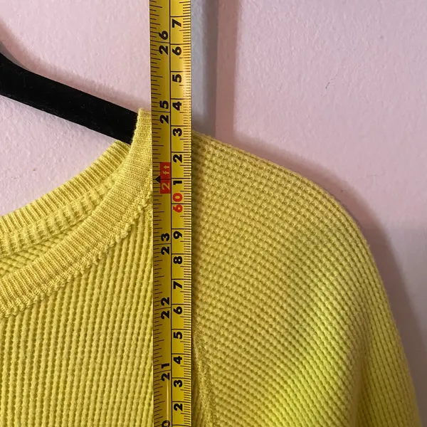 We The Free Chartreuse Waffle Knit Long Sleeve Shirt Boho Cotton Women's Small - Image 7