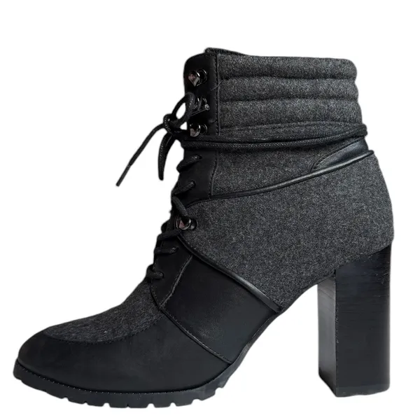 Antonio Melani Leather‎ Flannel Treaded Lug Sole Lace Up Zippered Boot Sz 7 1/2 - Image 4