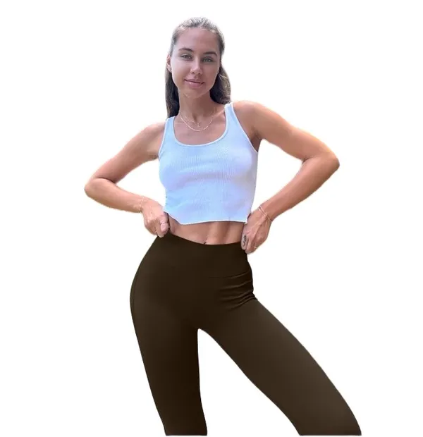 High Waisted Dark Brown Flare Yoga Leggings - Image 4