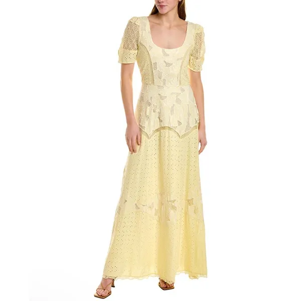 NWT‎ LoveShackFancy Nella EyeletPatchwork Maxi Dress Yellow Sz 2 $695 - Image 5