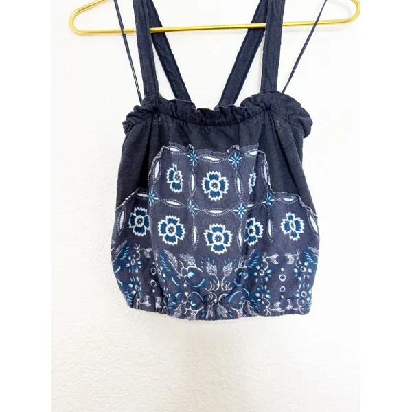 Free People Love Life Bubble Top Womens Size Medium Linen Blend Blue Boho - Image 10
