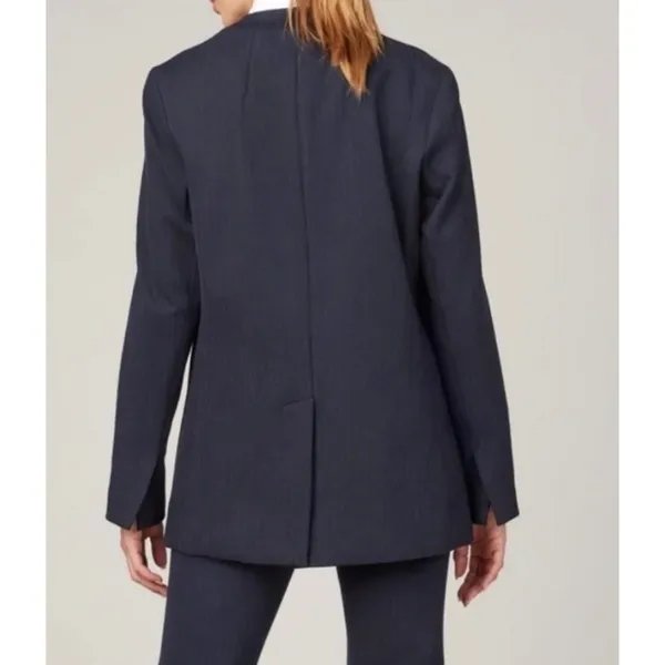 Spanx Perfect Collarless Single Button Blazer Jacket Pinstripe Navy Blue Small - Image 2