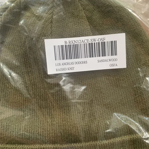 Authentic ‘47  Los Angeles Dodgers Basic Raised Knit Cuffed Olive Beanie - Image 3