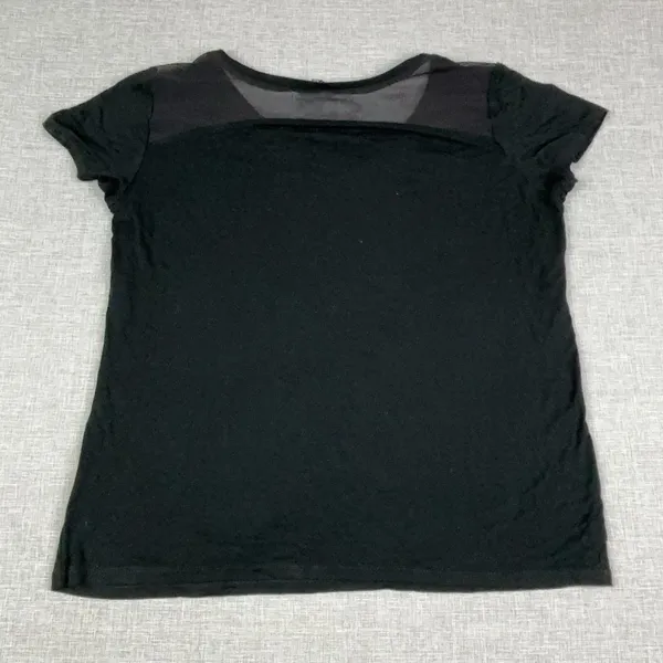 Bebe Sport T-Shirt Womens M Black V-Neck Short Sleeve Sheer Jersey Logo Top - Image 7