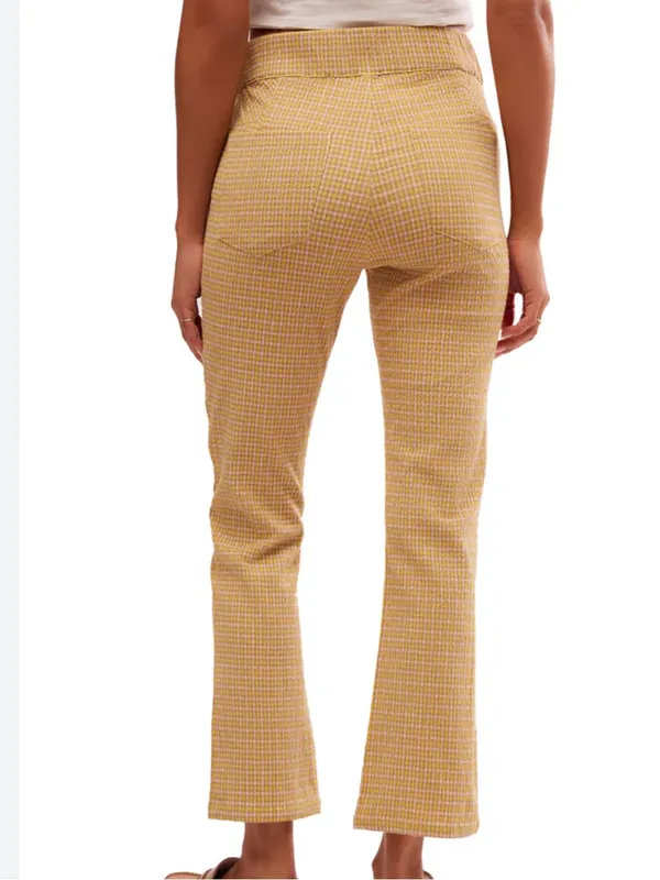 Free People In My Feelings Slim Crop Gingham Plaid Pants in Yellow - Image 5