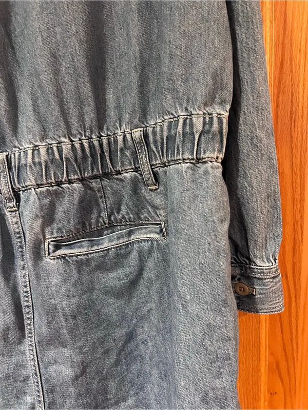 Madewell Denim Long-Sleeve Button-Front Cotton Romper in Rushland‎ Wash Size XXL - Image 12