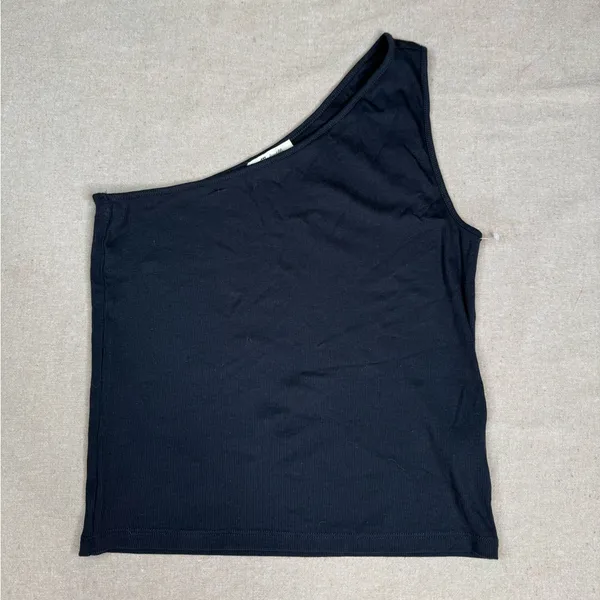 Madewell One-Shoulder Ribbed Tank Top Womens XL Black Slim Stretch Fitted - Image 8