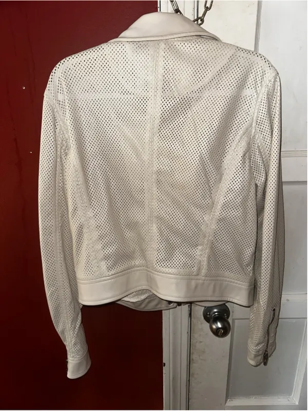 BLANKNYC Perforated Faux Leather Moto Jacket Cream Off White Biker Zip Medium - Image 6