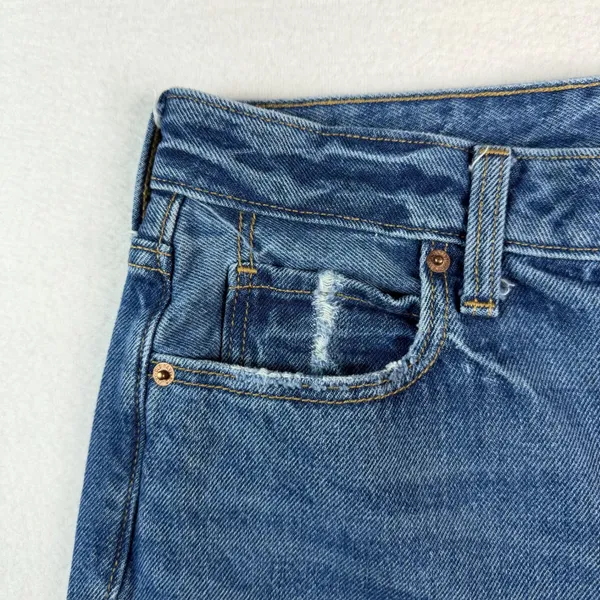 Old Navy Womens Medium Wash Straight Leg‎ 100% Cotton Jeans Size 6 Distressed - Image 5