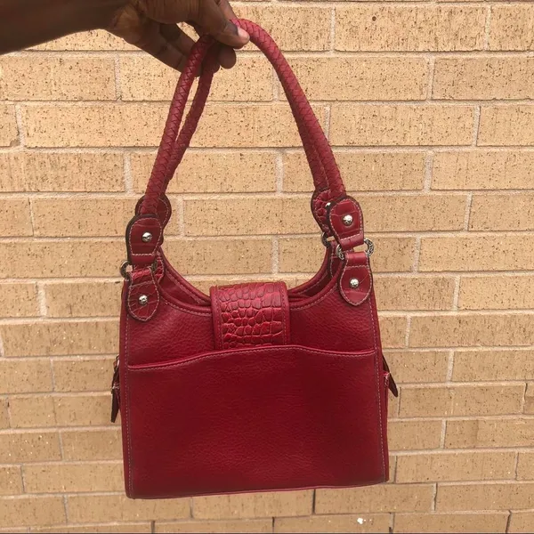 Vintage Y2K 90s 2000s Whimsygoth Grunge Red Shoulder Leather Hand Bag Purse Braided Strap Measurement in pics - Image 2