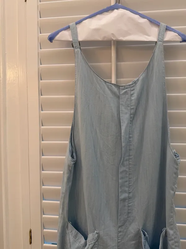 Bishop + Young Chambray Romper Small Light Blue Pocket Sleeveless - Image 2