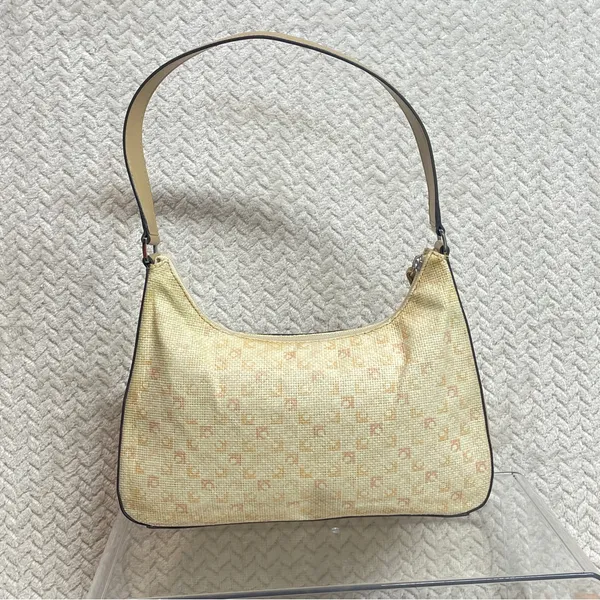 Liz Claiborne Y2K Tan Monogram Straw‎ Texture Preppy Shoulder Bag - Image 3