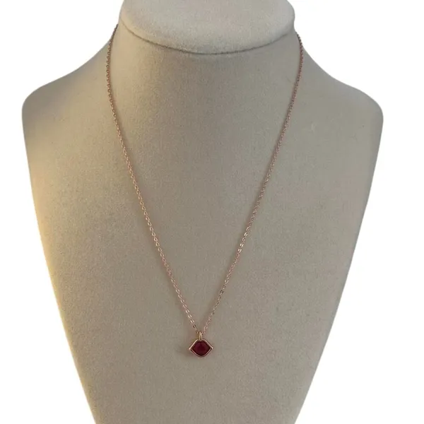 Rose Gold Red Crystal Pendant Necklace Dainty Minimalist Jewelry - Image 2