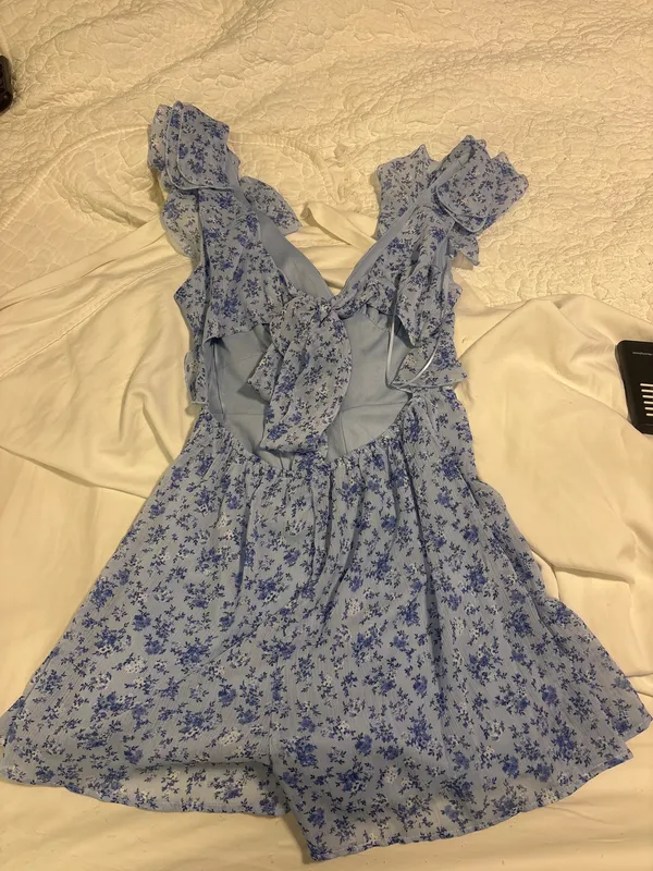 Blue Floral Francesca's Romper (ties in the back) - Image 2