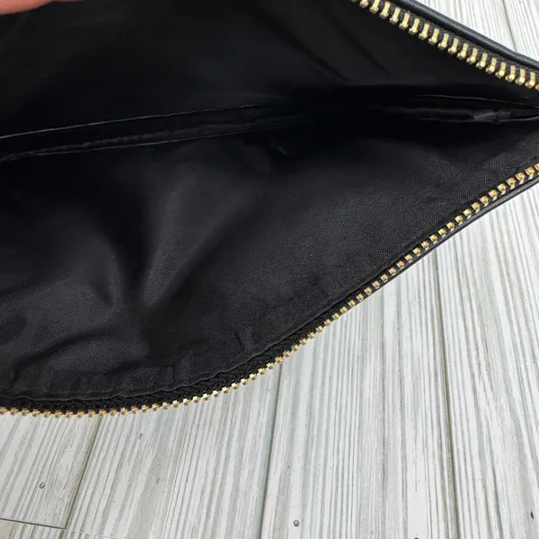 YSL Beaute make up cosmetic bag pouch logo vegan leather zipper black gold - Image 5