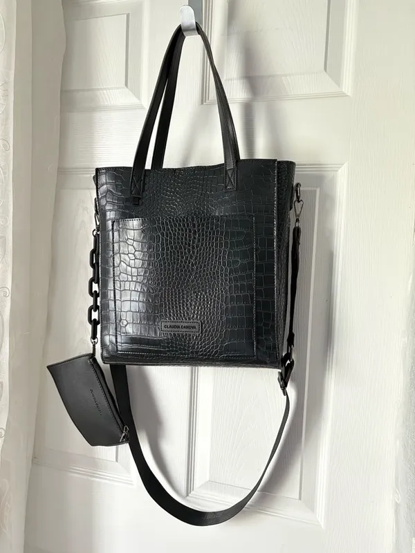 Claudia Canova moc croc-Embossed shoulder bag crossbody strap tote removal pouch - Image 6
