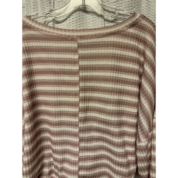 Peach Love California Women's Drop Shoulder Waffle Knit Oversized V‎ Neck Size M - Image 11