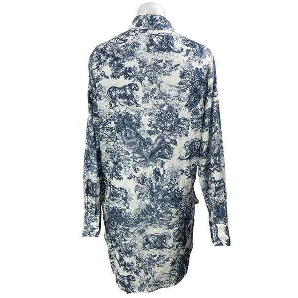 Commense Women's Blue White Long Sleeves Animal Print Button Down Shirt Top Sz S - Image 3