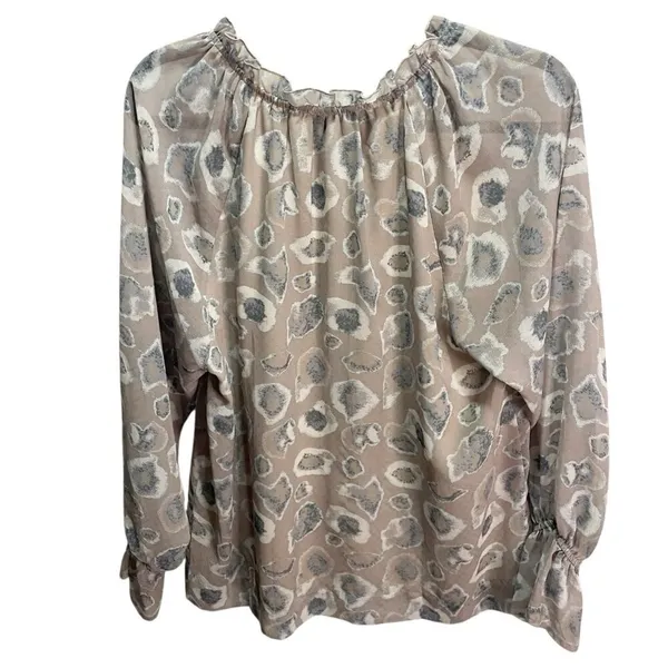 BTFL-life Blouse Womens Small Beige‎ Animal Print Ruffle Keyhole Boho Career - Image 5