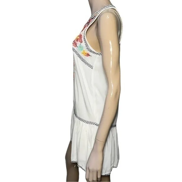 Lovers + Friends Womens Size S White Drop Waisted Mexican Embroidered Tank Dress - Image 3