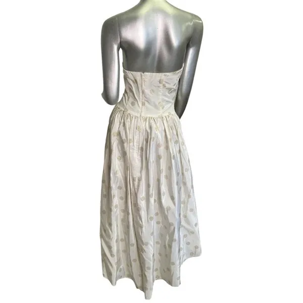 Vintage White and Metallic Gold Polka Dot Strapless Gunne Sax Dress Sz 11/12 - Image 5