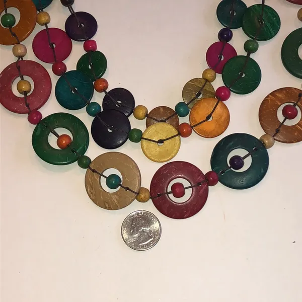 Multicolor Wooden Disc Layered Beaded Boho Necklace Green - Image 3