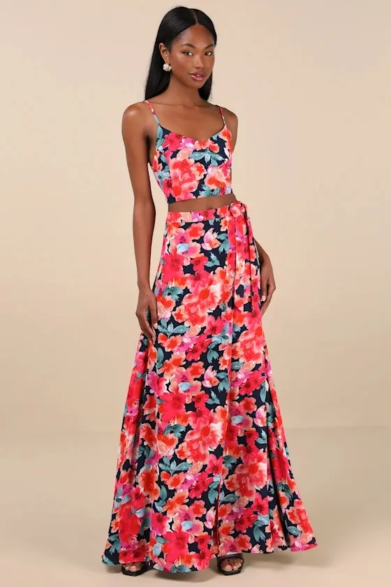 Lulus Bloom With a View WHITE Floral Print Two-Piece Maxi Dress - Image 2
