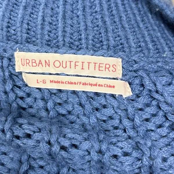 Urban Outfitters LARGE Blue Chunky Cable Knit Long Sleeve V-Neck Sweater Top - Image 6
