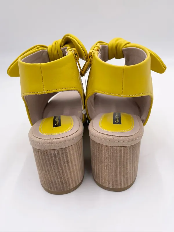 NEW Good Choice Kimora Sandal Heels Size 6 Bright Yellow Faux Leather Bow Detail - Image 7