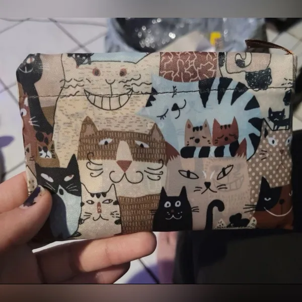 Cat Pattern Portable Reusable Shopping / Grocery Bag Brown - Image 9