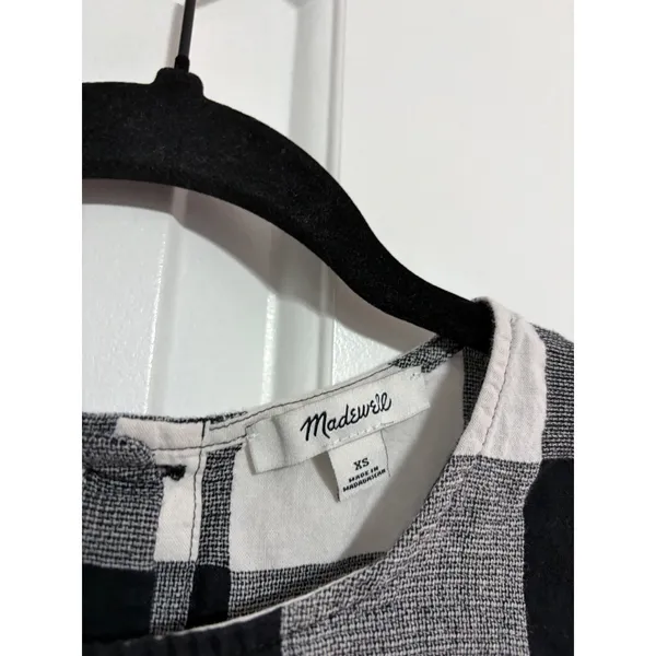 Madewell Top Buffalo Check Black White Button Back Cotton Linen XS Cottagecore‎ - Image 3