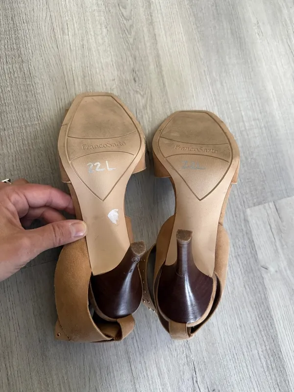 Franco Sarto Tan Suede Peep-Toe Ankle Strap with Brown Heels Size 8.5 - Image 10