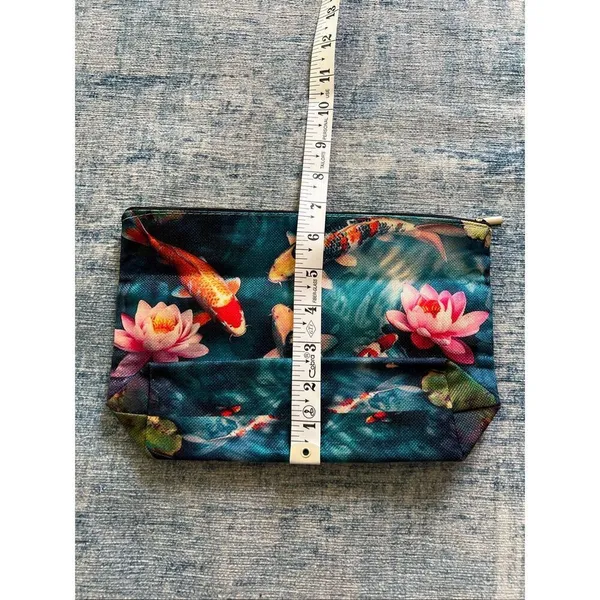 Japanese Koi Fish Flower Cotton Canvas Small Makeup Bag Travel Toiletry Pouch - Image 3