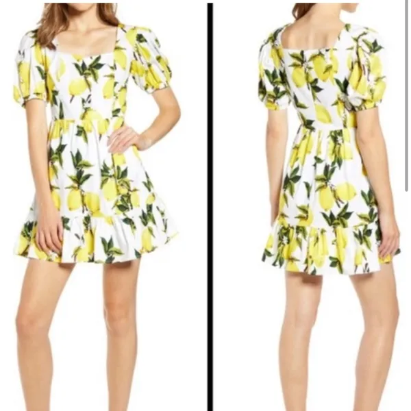 Lemon Puff Sleeve Mini Dress - Image 2