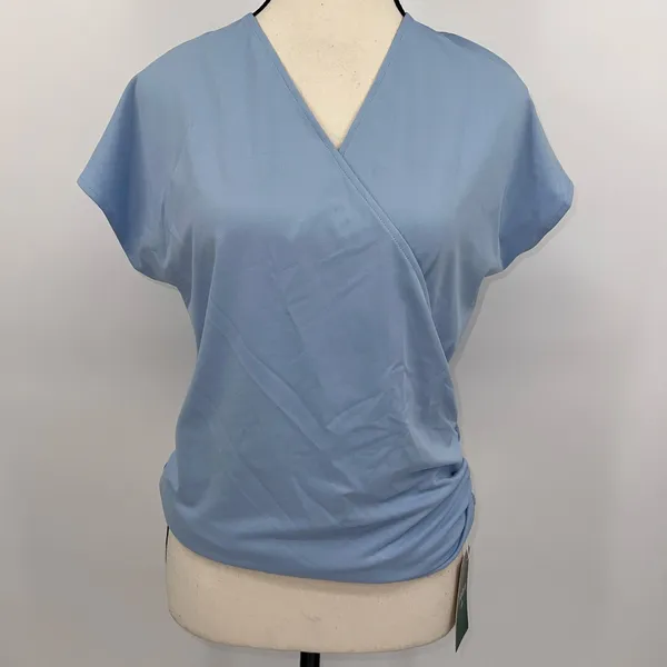 Halara NWT Crossover V-Neck Ruched Blouse Cap Sleeve Angel Falls Blue Top Size S - Image 8